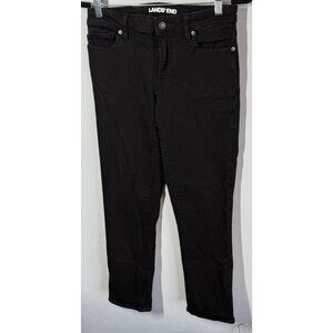 Lands' End Womens Jeans Straight Leg Black Denim Size 8 Petite Mid Rise Stretch
